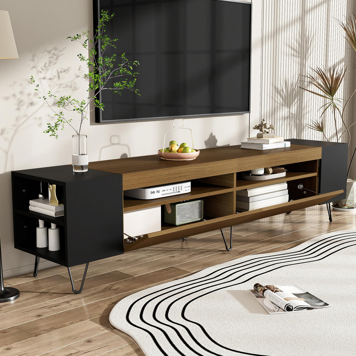 TV-ELEMENT mit 2 Türen 180 cm Schwarz Holzoptik - Schwarz, Holzwerkstoff (36/43/180cm) - Beauniv