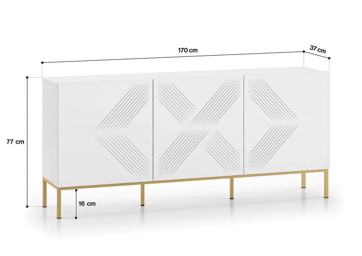 SIDEBOARD Clearing weiß / gold 170 / 37 / 77cm - Goldfarben/Weiß, Holz/Holzwerkstoff (170/77/37cm) - Feldmann-Wohnen