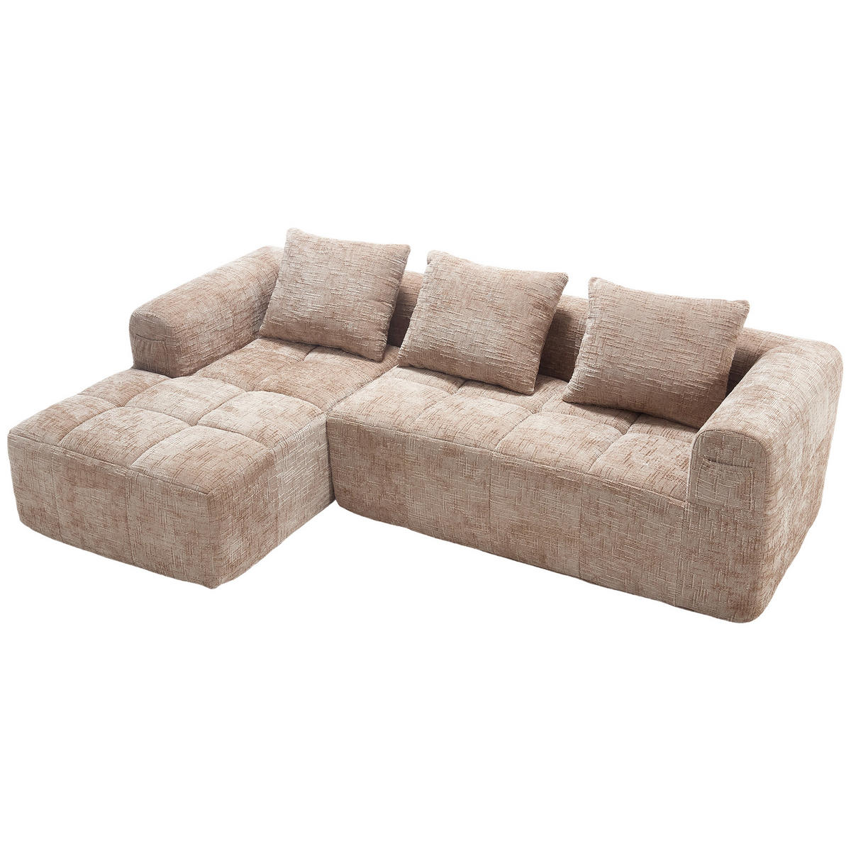 ECKSOFA L-Form 3-Sitzer mit Chaiselongue und Armlehnen Chenille khaki 250/158/60 cm - Naturfarben, Textil (250/158cm) - OKWISH