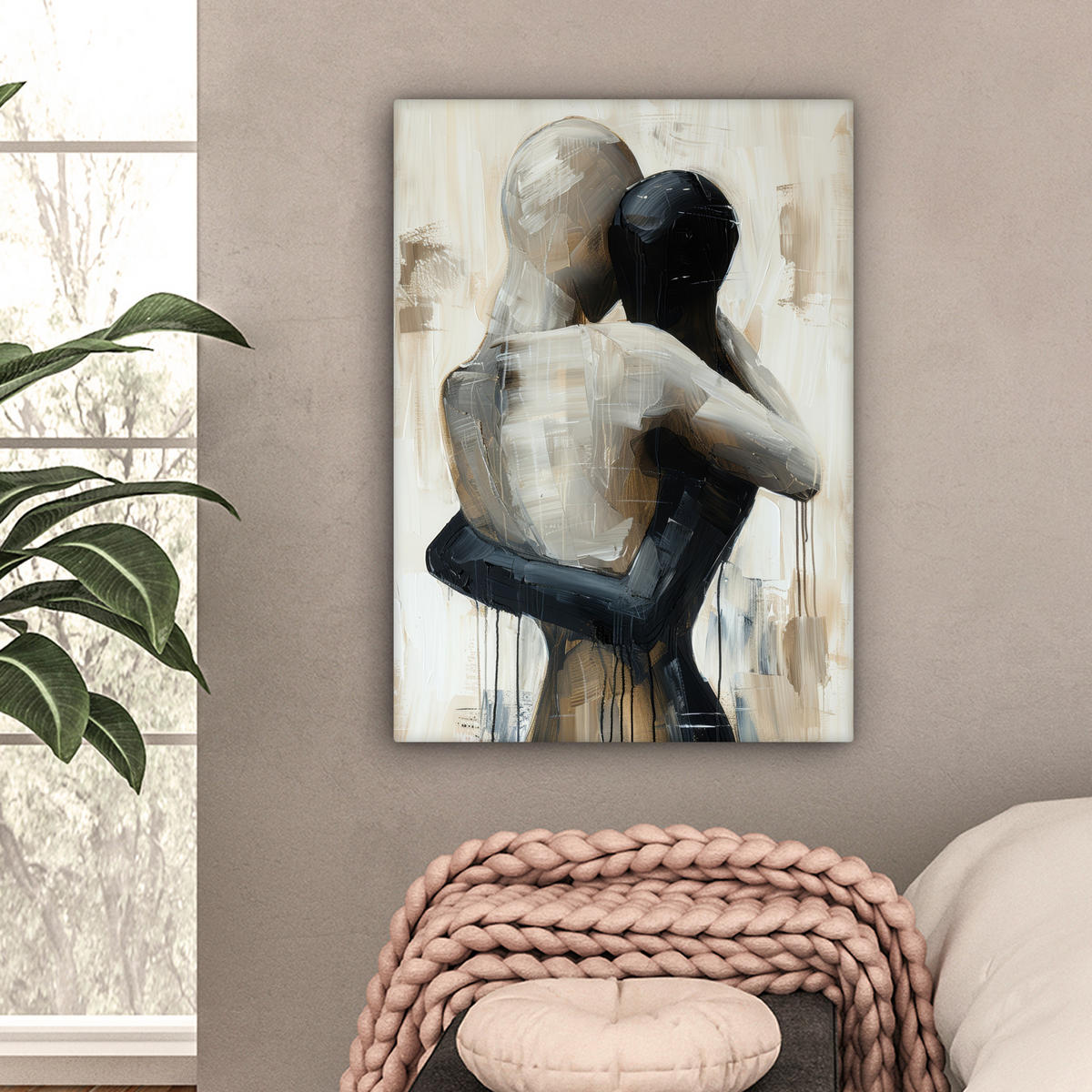 LEINWANDBILD Abstrakt - Liebe - Schwarz und weiß - Modern Wandbild Wohnzimmer 60x80 cm - Schwarz, Textil (60/80cm) - MuchoWow