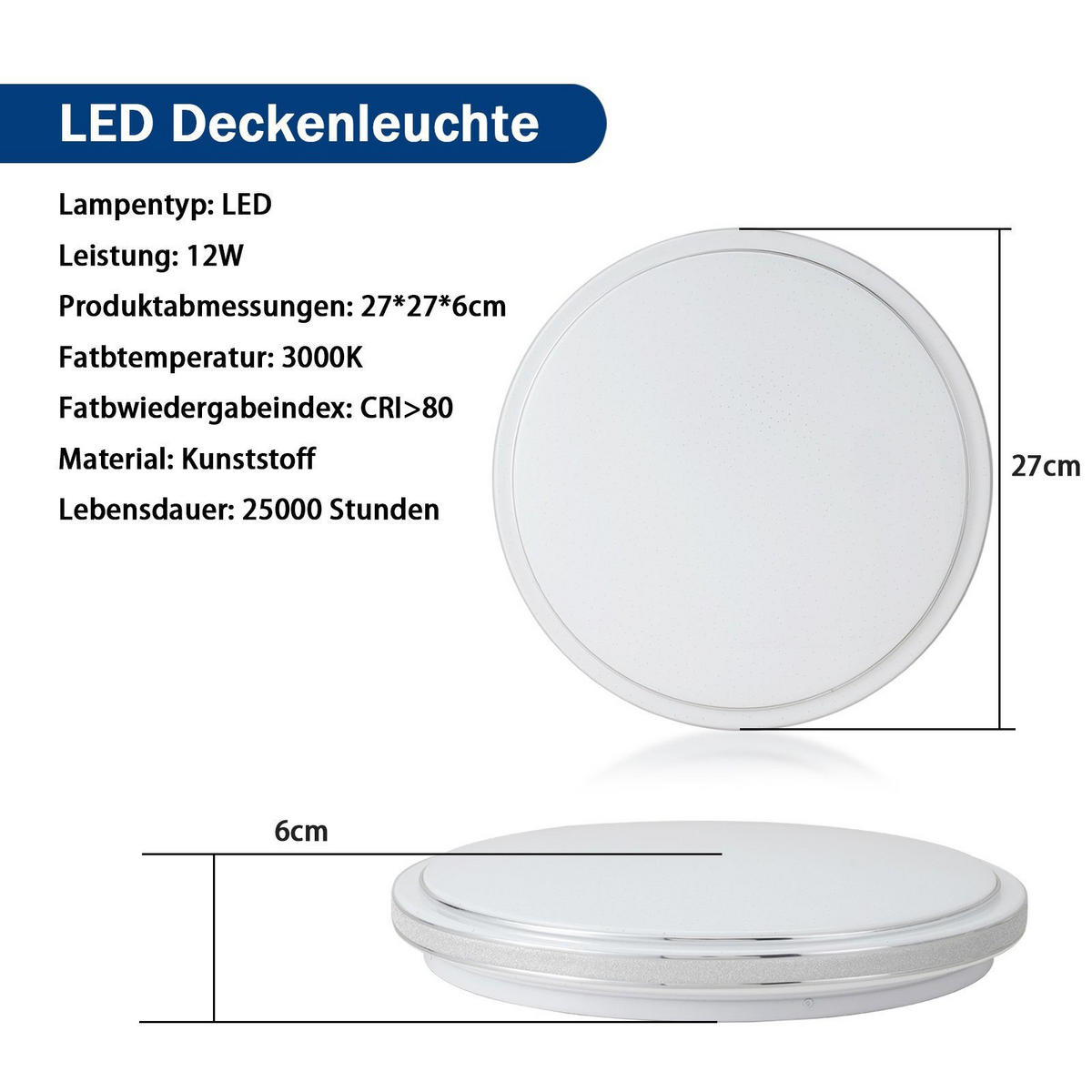 LED-DECKENLEUCHTE Zwillingsring 27/27/6 cm - Silberfarben, Kunststoff (27/27/6cm) - Nettlife