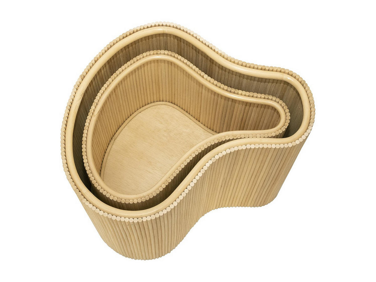 BEISTELLTISCHE organisch 2er-Set mit Stauraum - Rattan - 52 x 40 x 45 cm & 43,5 x 30 x 33,5 cm - Holzfarben hell - MARSA - Naturfarben, Holzwerkstoff (40/52/45cm) - Vente-Unique