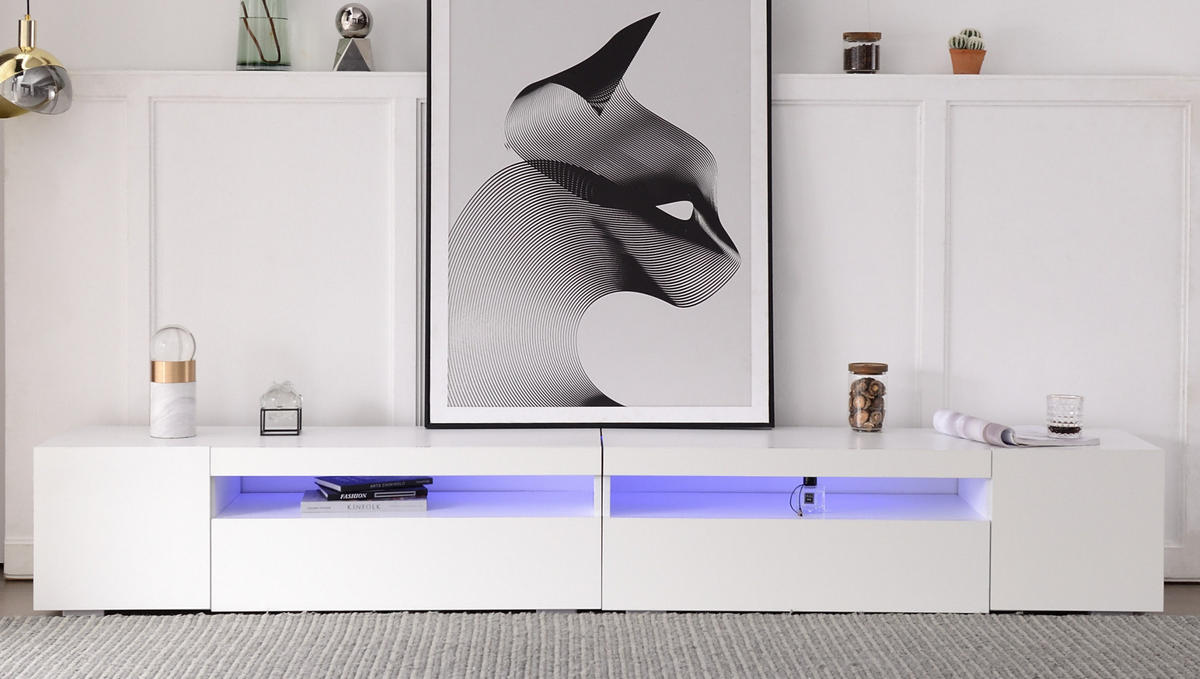 TV-SCHRANK aus MDF 240x38,5x35,5 cm Weiß mit variabler LED-Beleuchtung und symmetrischem Design - Weiß, Holzwerkstoff (240/35.5/38.5cm) - Modfu