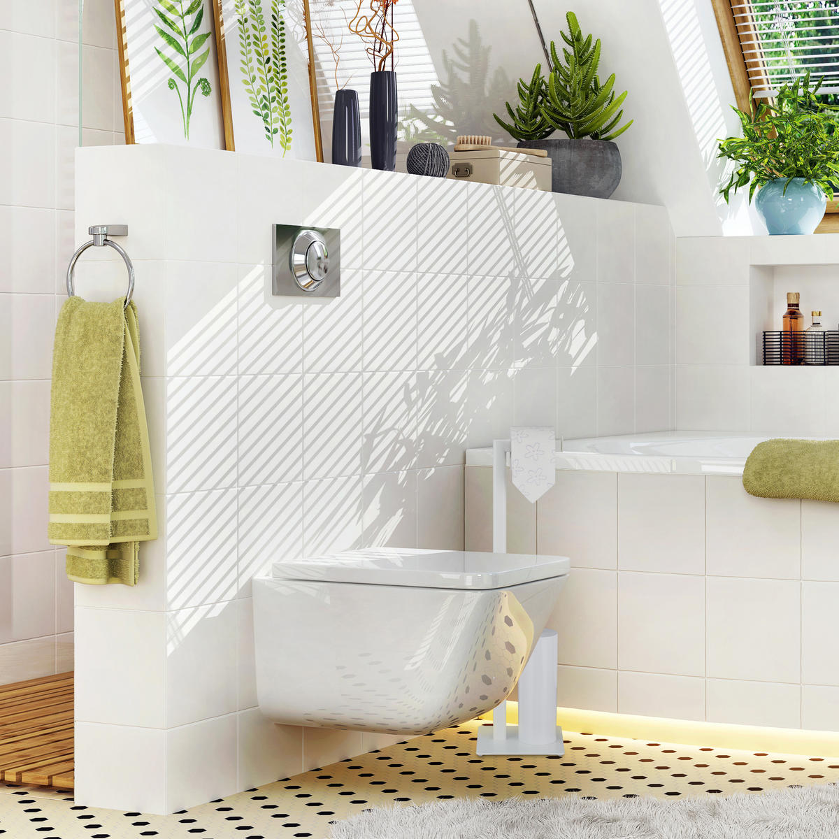 WC-GARNITUR - Weiß, Metall (20/72/20cm) - Relaxdays