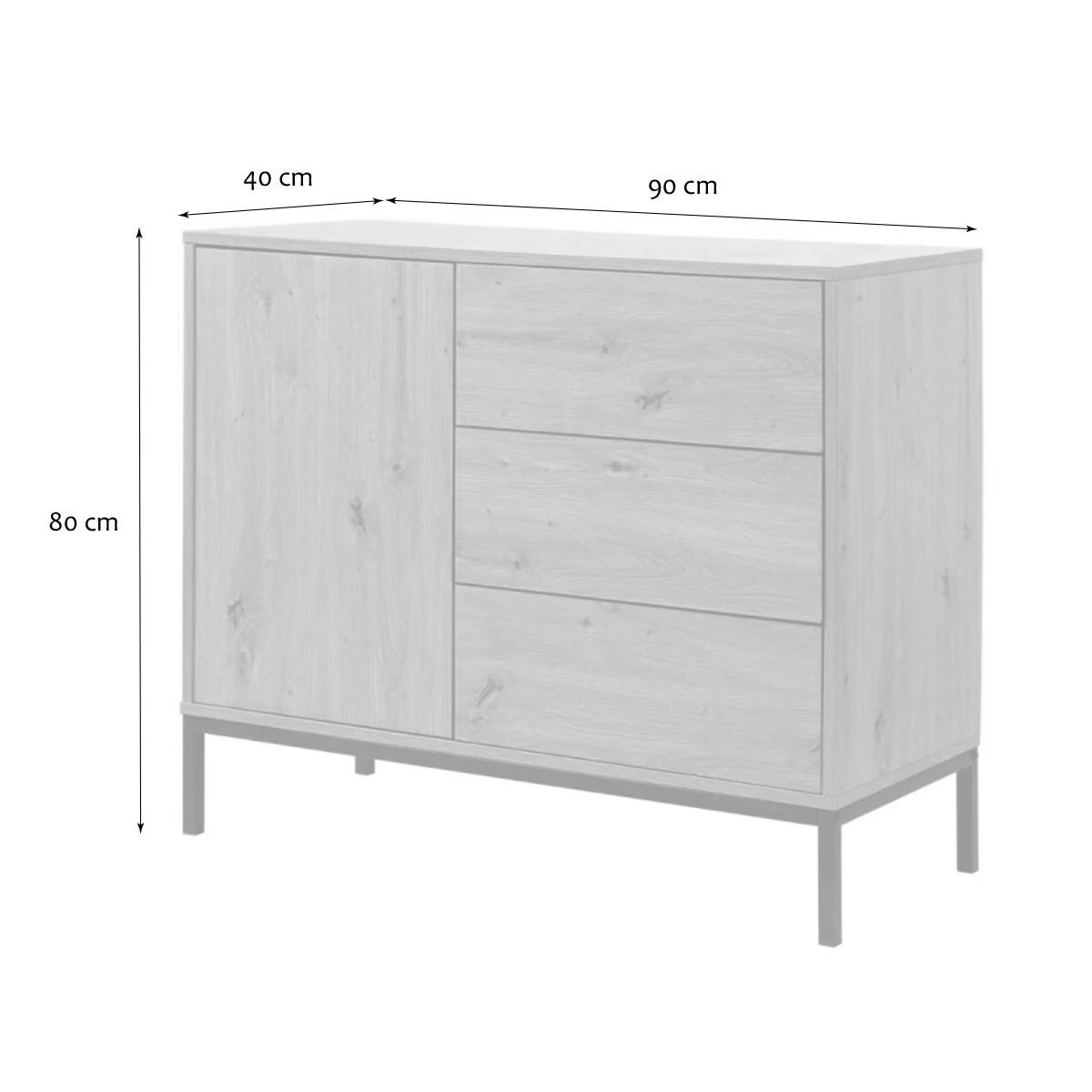 KOMMODE 1 Tür 3 Schubladen Eiche-Dekor FSC-zertifiziert 40/80/90 cm - Eichefarben, Holzwerkstoff (90/80/49.5cm) - Calicosy