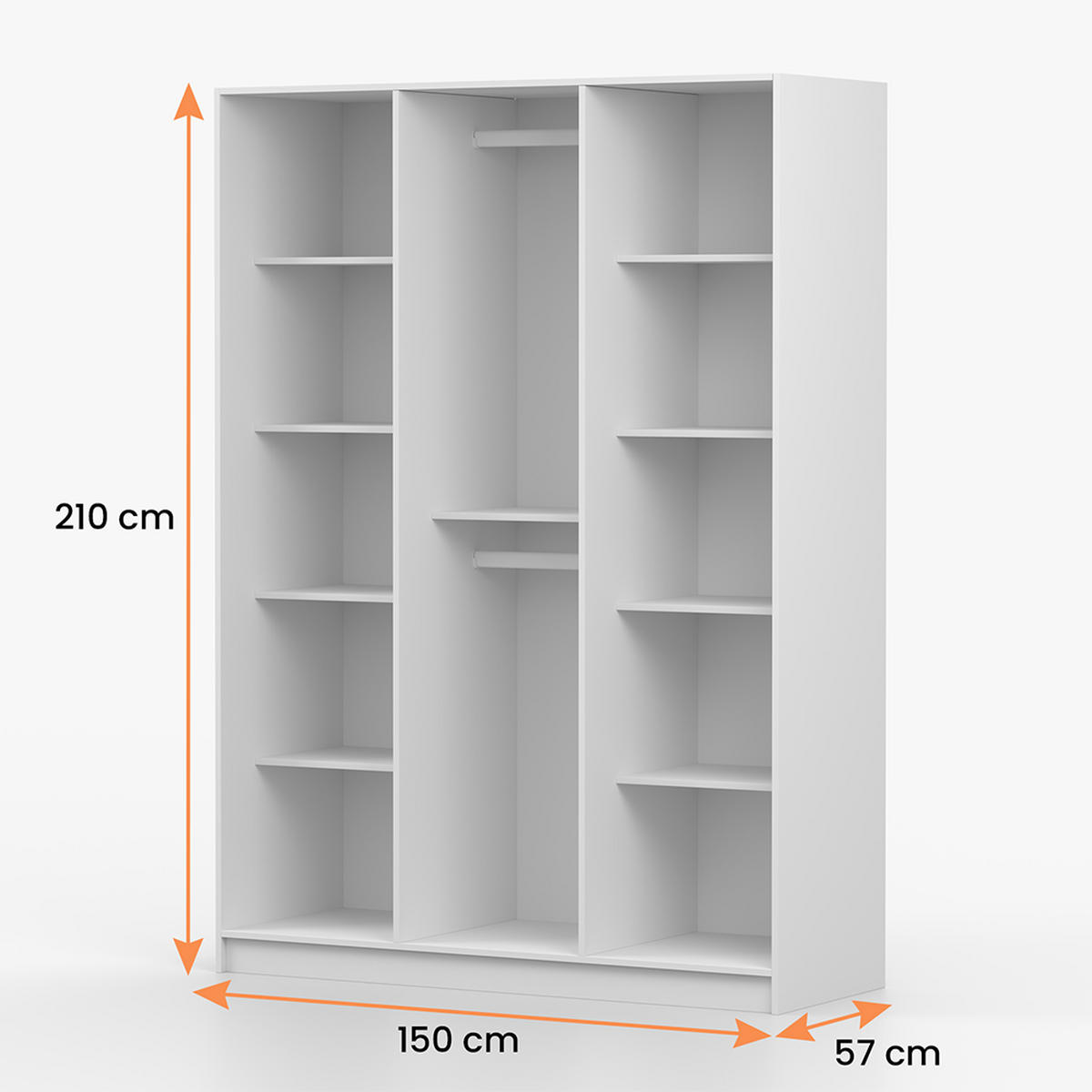 SKŘÍŇ s otočnými dveřmi ROSA 3D 150/210/55, 3dveřová, bílý - bílá/zlatá, kompozitní dřevo (150/210/55cm) - imoebel24