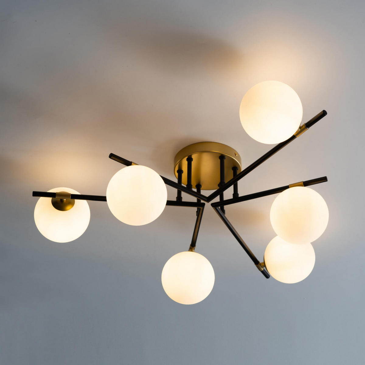 DECKENLEUCHTE Mattina, Schwarz und gold, 25.5cm - Goldfarben, Glas (25/76/25.5cm) - KOSILUM