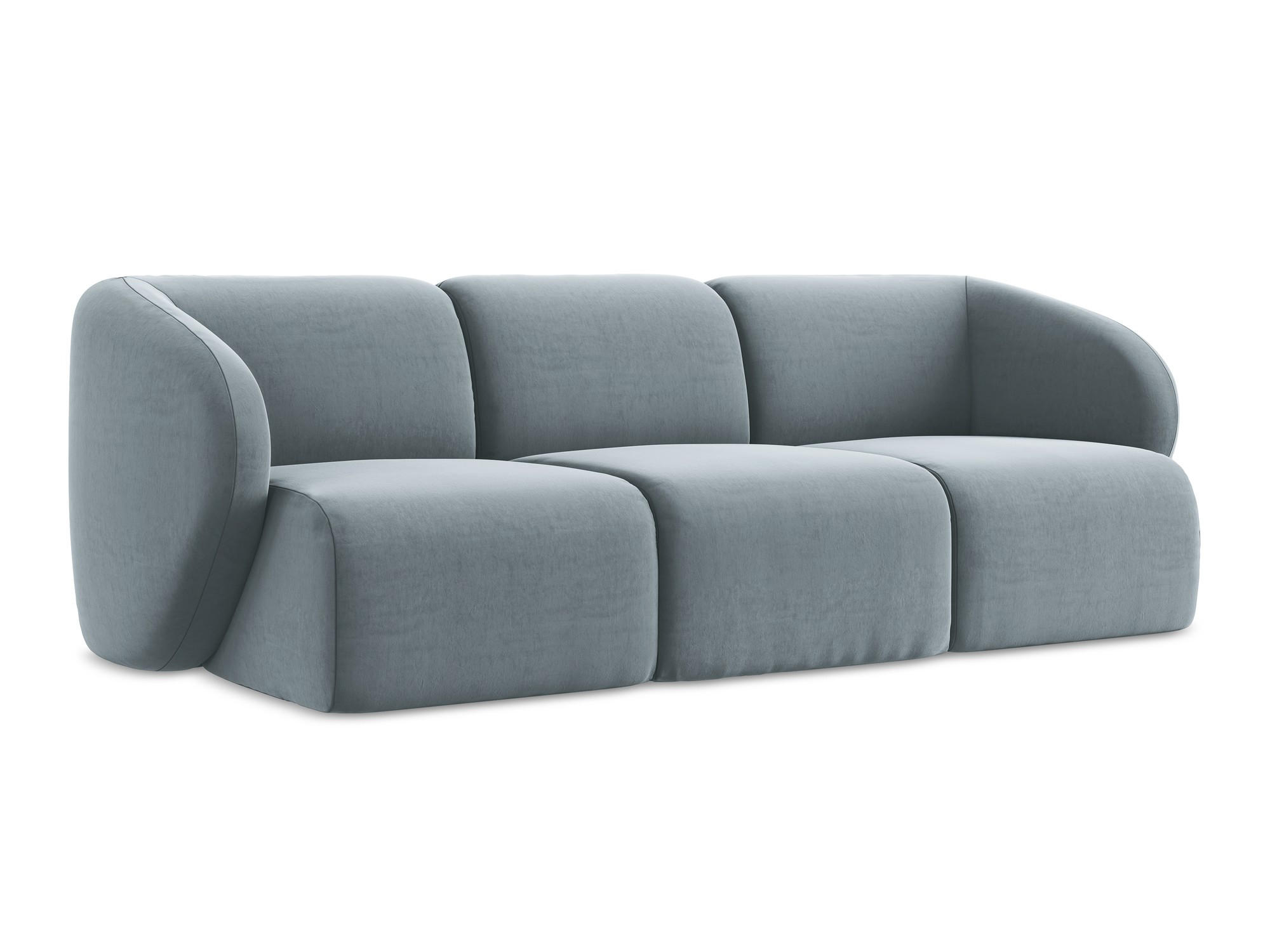 3-SITZER SOFA Samt Stoff Blau - Schwarz/Hellblau, Holzwerkstoff/Kunststoff (244/75/94cm) - Makamii