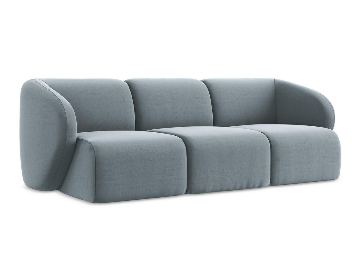 3-SITZER SOFA Samt Stoff Blau - Schwarz/Hellblau, Holzwerkstoff/Kunststoff (244/75/94cm) - Makamii