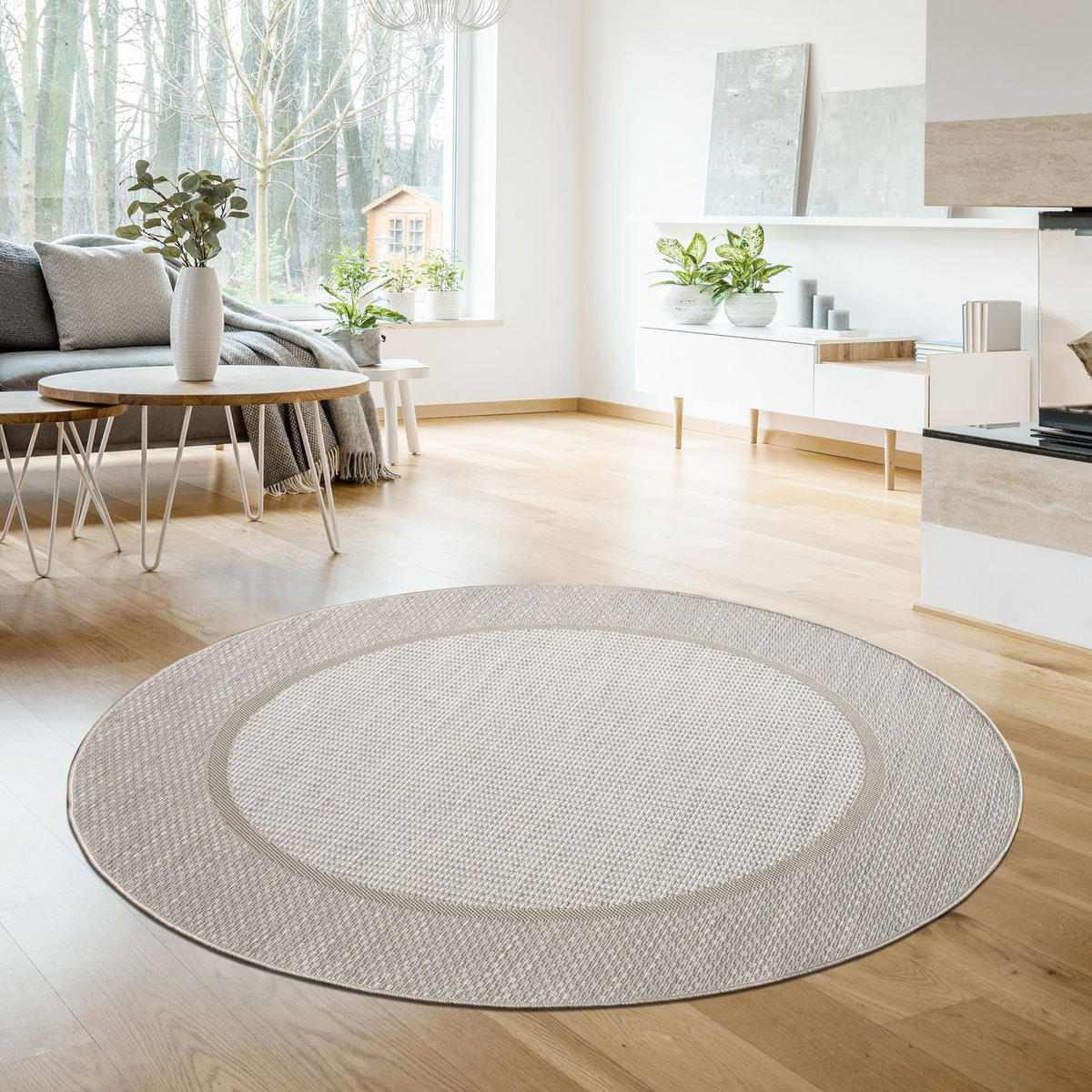 OUTDOORTEPPICH Boho Beige Creme Ø 120 cm - Champagner/Beige, Kunststoff (120/120cm) - TT Home