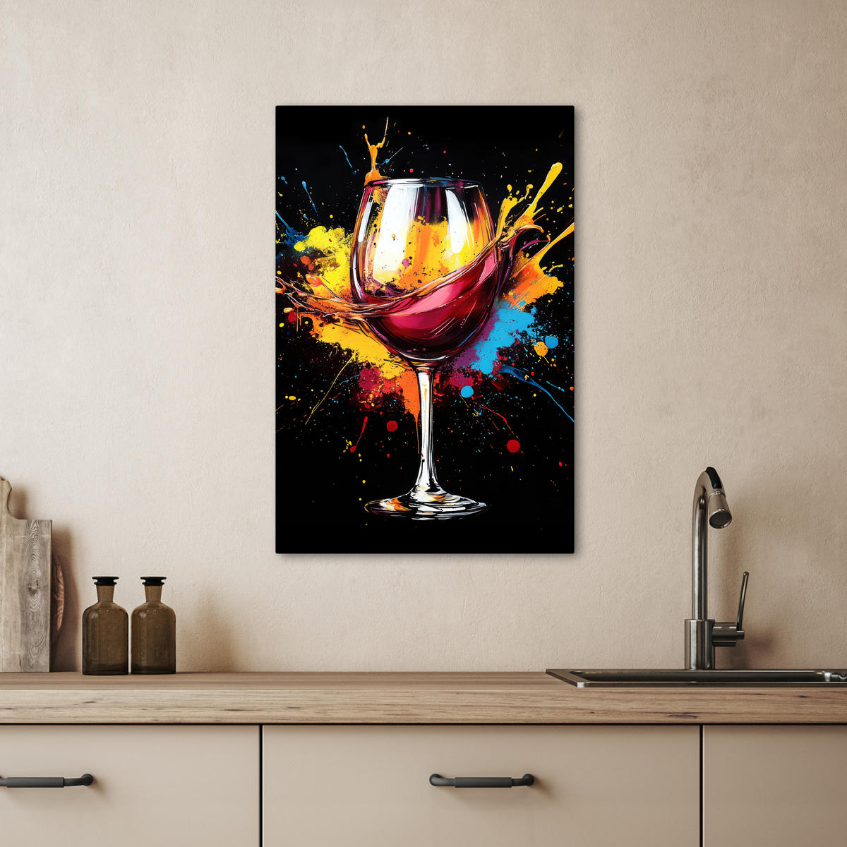 LEINWANDBILD Wein - Glas - Graffiti - Getränk - Rot - Farbe 40x60 cm - Weinrot, Textil (40/60cm) - MuchoWow