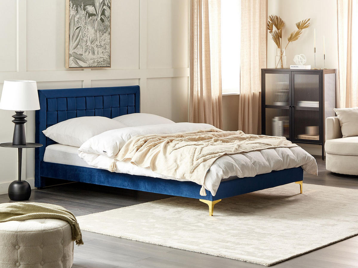 DOPPELBETT 140/200cm Marineblau Limoux - Blau, Textil (140/200cm) - Beliani