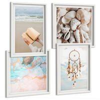 BILDER SET 4er Set - 50x50 cm & 40x60 cm Weißer Rahmen - Boho-Buch mit Muscheln - Weiß, Kunststoff (50/50cm) - TULUP