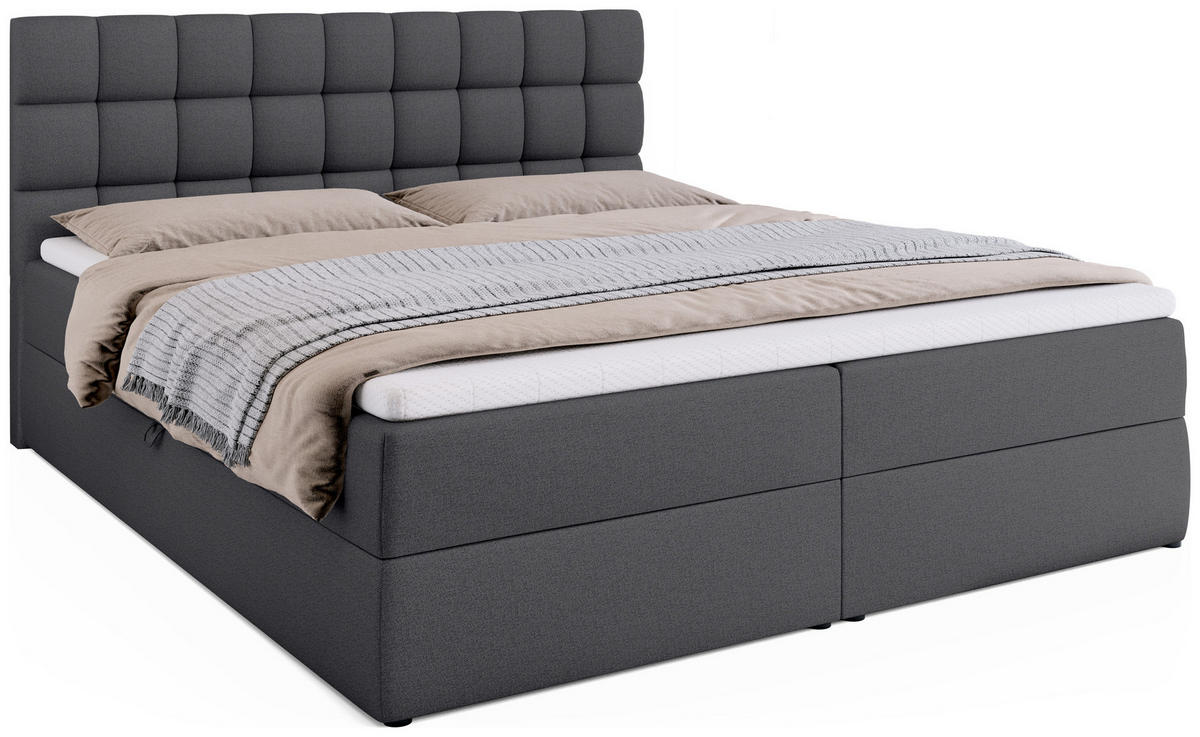 BOXBETT Dakota mit Topper 180/200 Dunkelgrau - Dunkelgrau, Textil (180/200cm) - Bromarkt