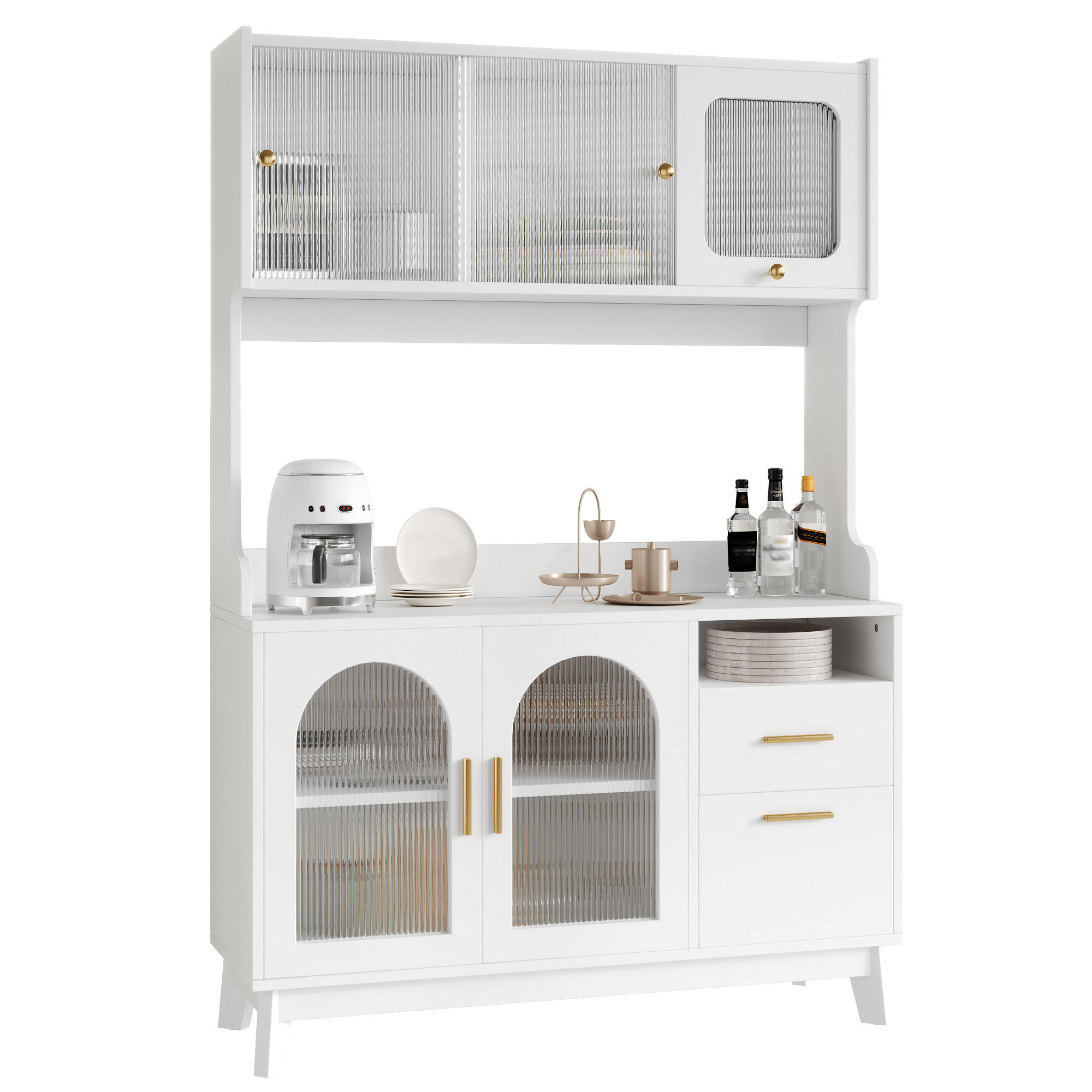 BUFFETSCHRANK 120x40x178 cm, 2 Steckdosen, USB-A/USB-C-Anschlüsse, Weiß - Weiß, Holzwerkstoff (120/178/40cm) - FOHERE