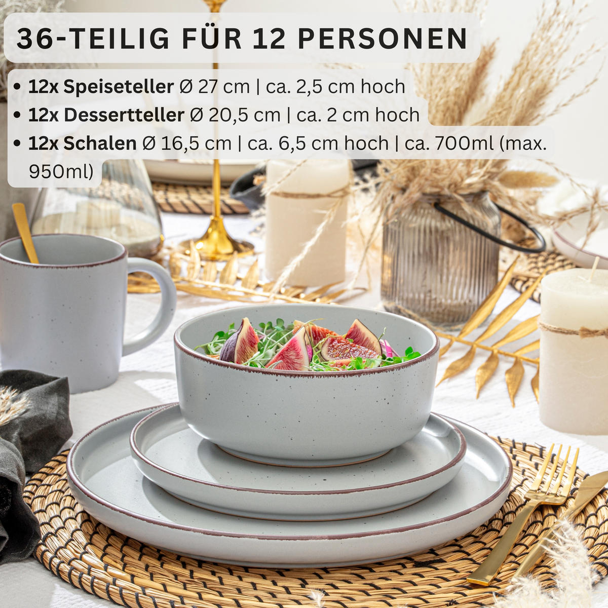 TAFELSERVICE BOMBAY STONE - 36 teilig aus Steingut 12 Personen - Grau, Stein (50/30/80cm) - Sänger