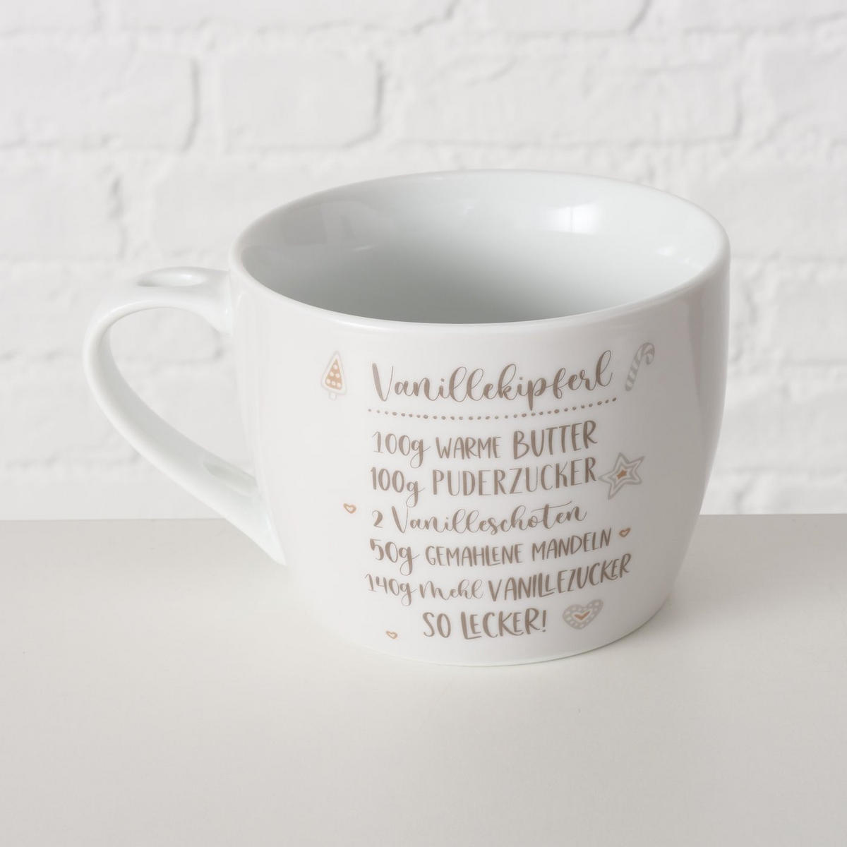 PORZELLANBECHER mit Deckel Bakery Muster 1 600 ml 17/11,5/12,5 cm - Beige, Keramik (0.6L) - Boltze Home