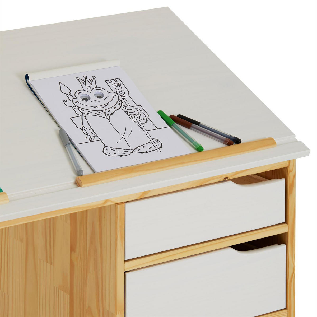 KINDERSCHREIBTISCH EMMA - Naturfarben/Weiß, Holz (114/76/55cm) - IDIMEX