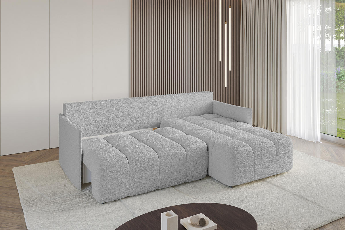 ECKSOFA Ottomane rechts LONLI-L 251x189x68 Hellgrau Bouclé - Hellgrau, Holzwerkstoff/Kunststoff (189/251cm) - ALTDECOR