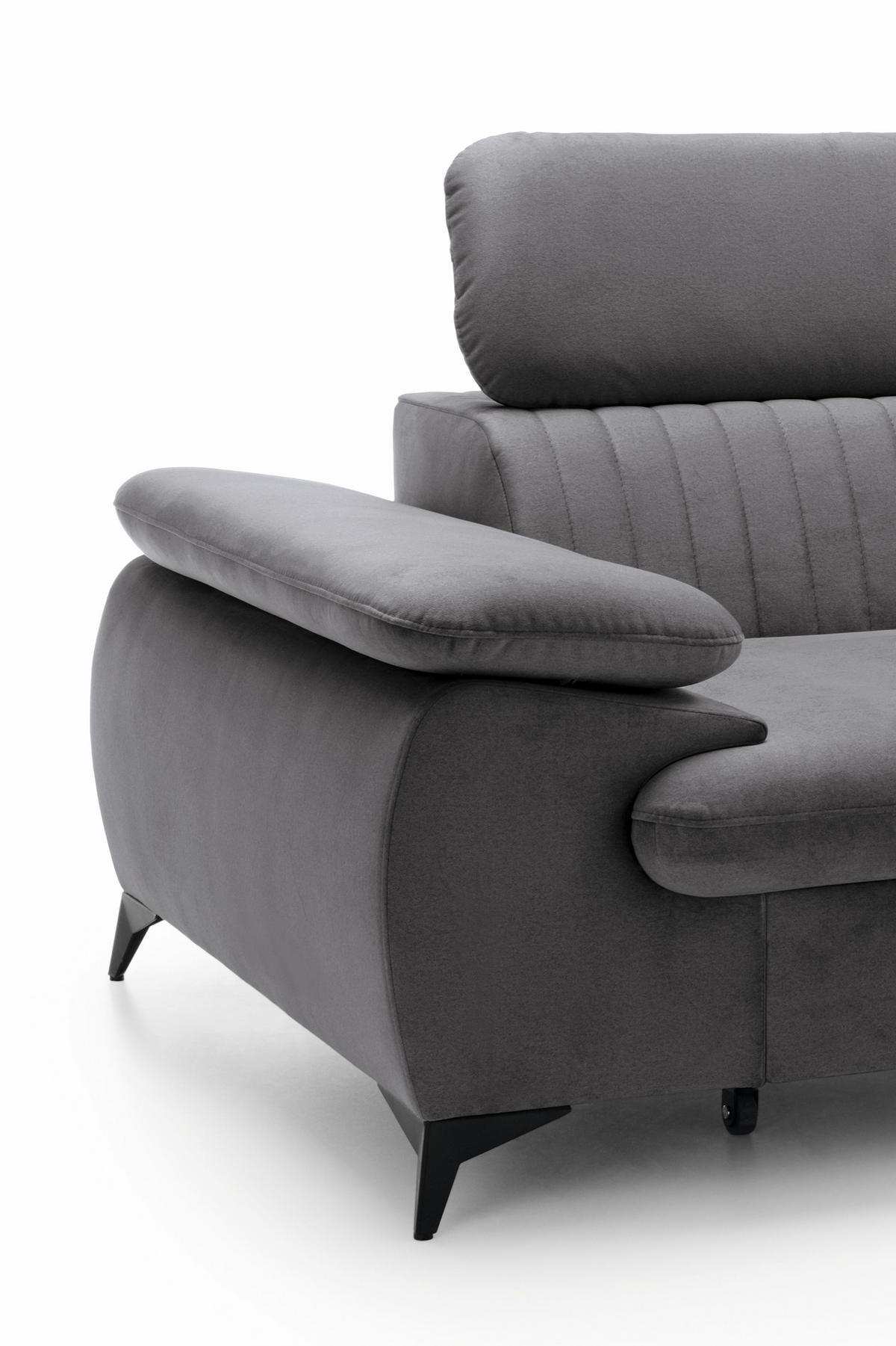 ECKSOFA FIORE Grau Velours-Stoff mit Schlaffunktion - Grau, Holz (275/221cm) - MASSENO