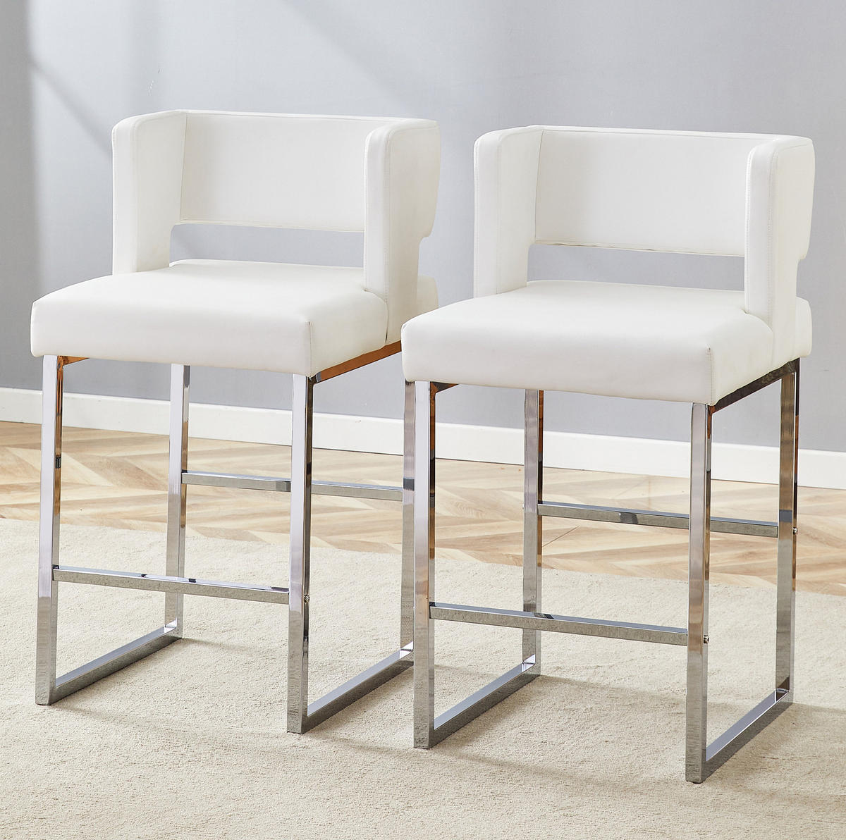 BARSTUHL 2er-Set gepolstert 91,4 cm PU Weiß Silber - Silberfarben, Metall (53.3/91.4/48.1cm) - Meubliv