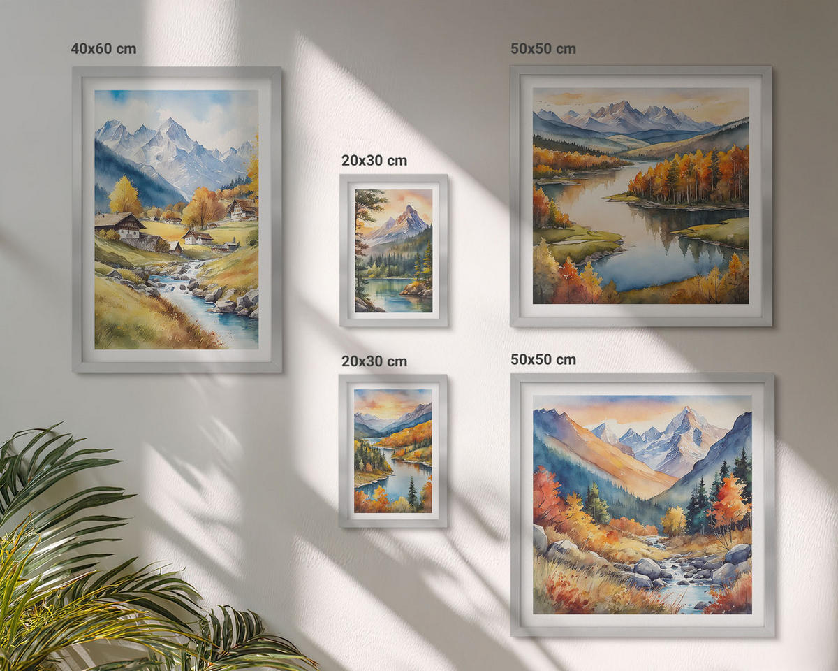 BILDER SET 5er Set - 50x50 cm & 20x30 cm & 40x60 cm Silberner Rahmen - Nachthimmel, Berge, Winter, Weltraum - Silberfarben, Kunststoff (40/60cm) - TULUP
