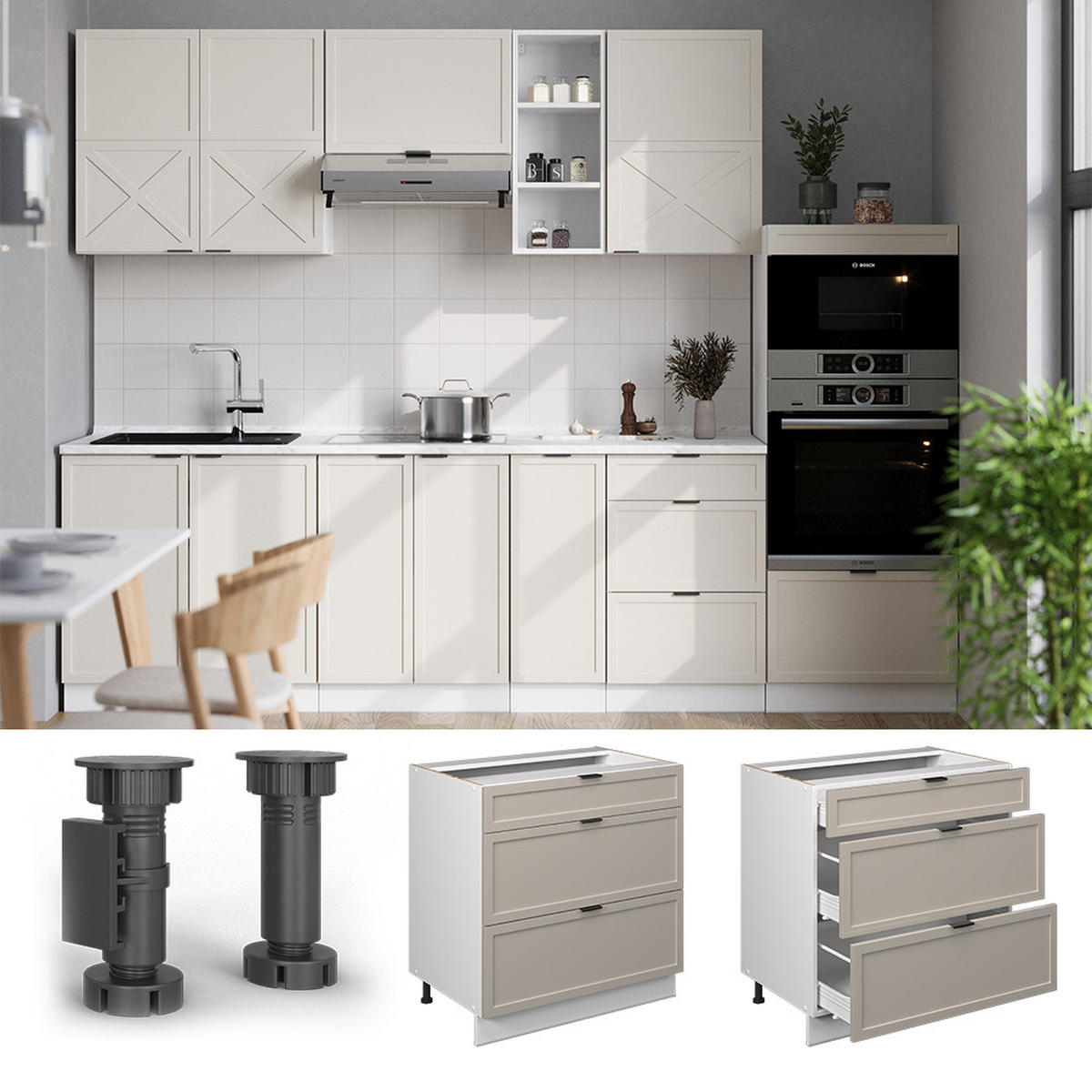 KÜCHENUNTERSCHRANK Fame-Line GrauBeige 80 cm mit 3 Schubladen AP Eiche - Weiß/Grau, Holzwerkstoff (80/82/60cm) - Vicco