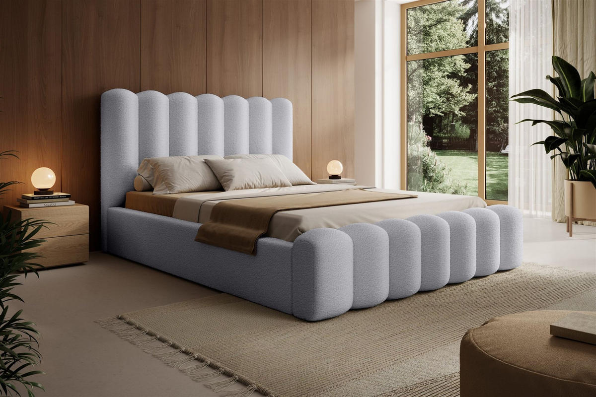 POLSTERBETT Macon Stoff Euphoria - Hellgrau, Holzwerkstoff/Textil (140/200cm) - Fun Möbel