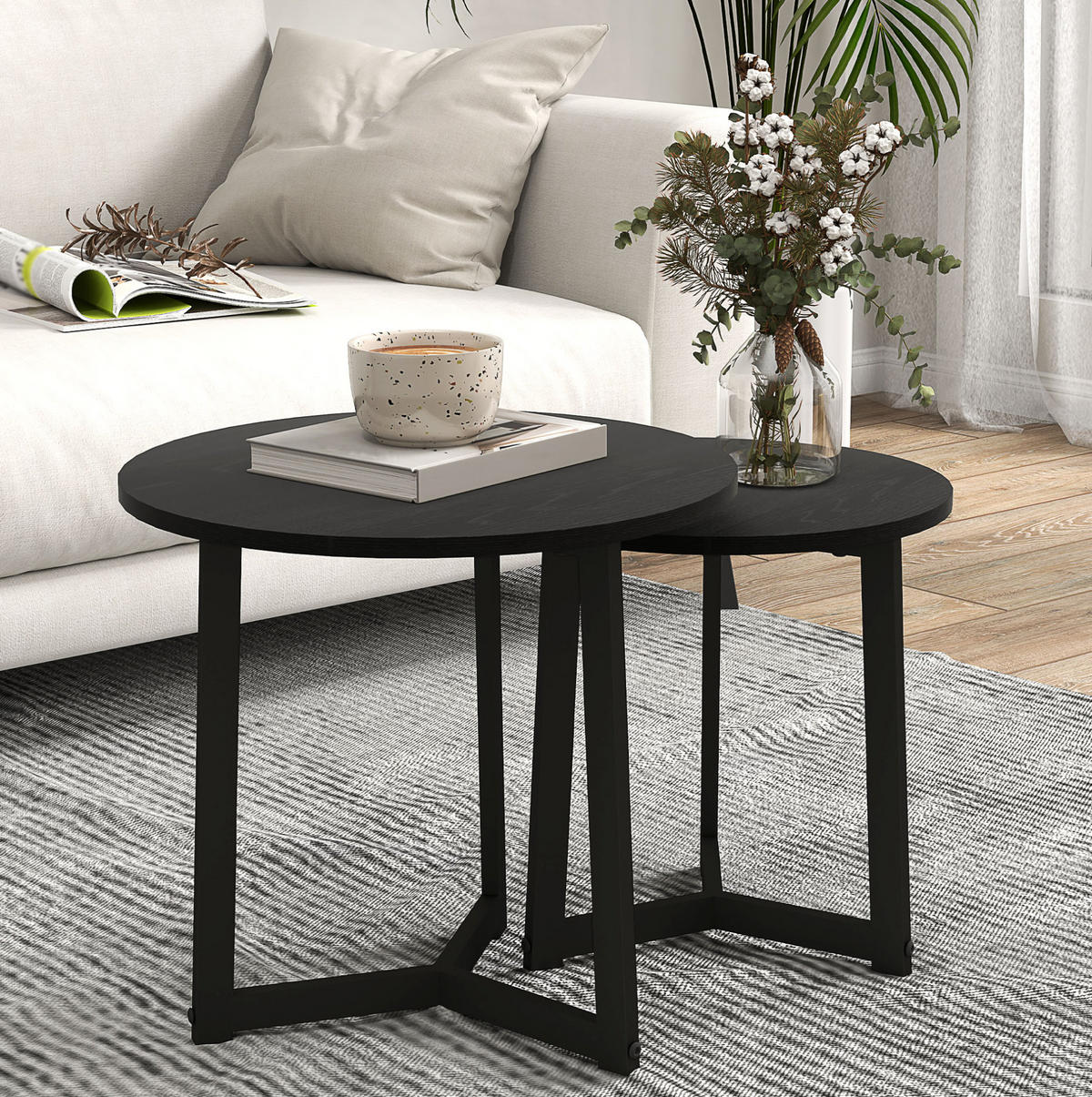 COUCHTISCH 2er-Set 48/40 x 45/40 cm in Schwarz, ineinanderschiebbar - Schwarz, Metall (48/48/45cm) - Flora Grace