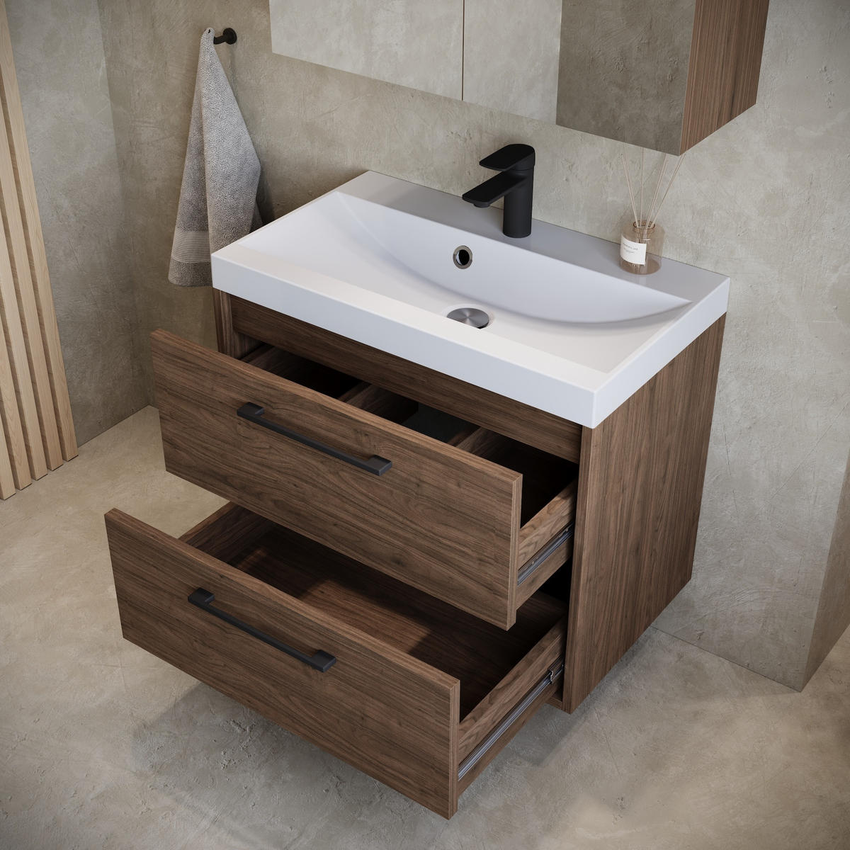 BADMÖBEL-SET Florence 2 Teile Walnuss Braun - 60 x 35 x 51 cm - Eichefarben, Holz (60/51/35cm) - Badplaats