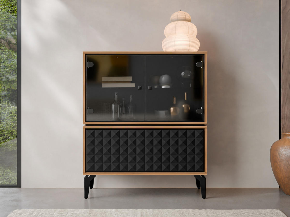 VITRINE Ella 102 - Schwarz/Braun, Holzwerkstoff/Metall (103/122/40cm) - MIRJAN24