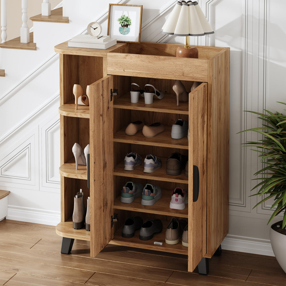 SCHUHSCHRANK schmal 2 Türen Holzoptik - Naturfarben, Holzwerkstoff (80/99/32cm) - Fortuna Lai