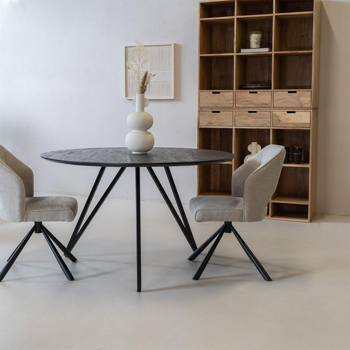 ESSZIMMERTISCH rund aus Mangoholz 130cm, schwarz - Schwarz, Holz (130/130/76cm) - Giga Meubel