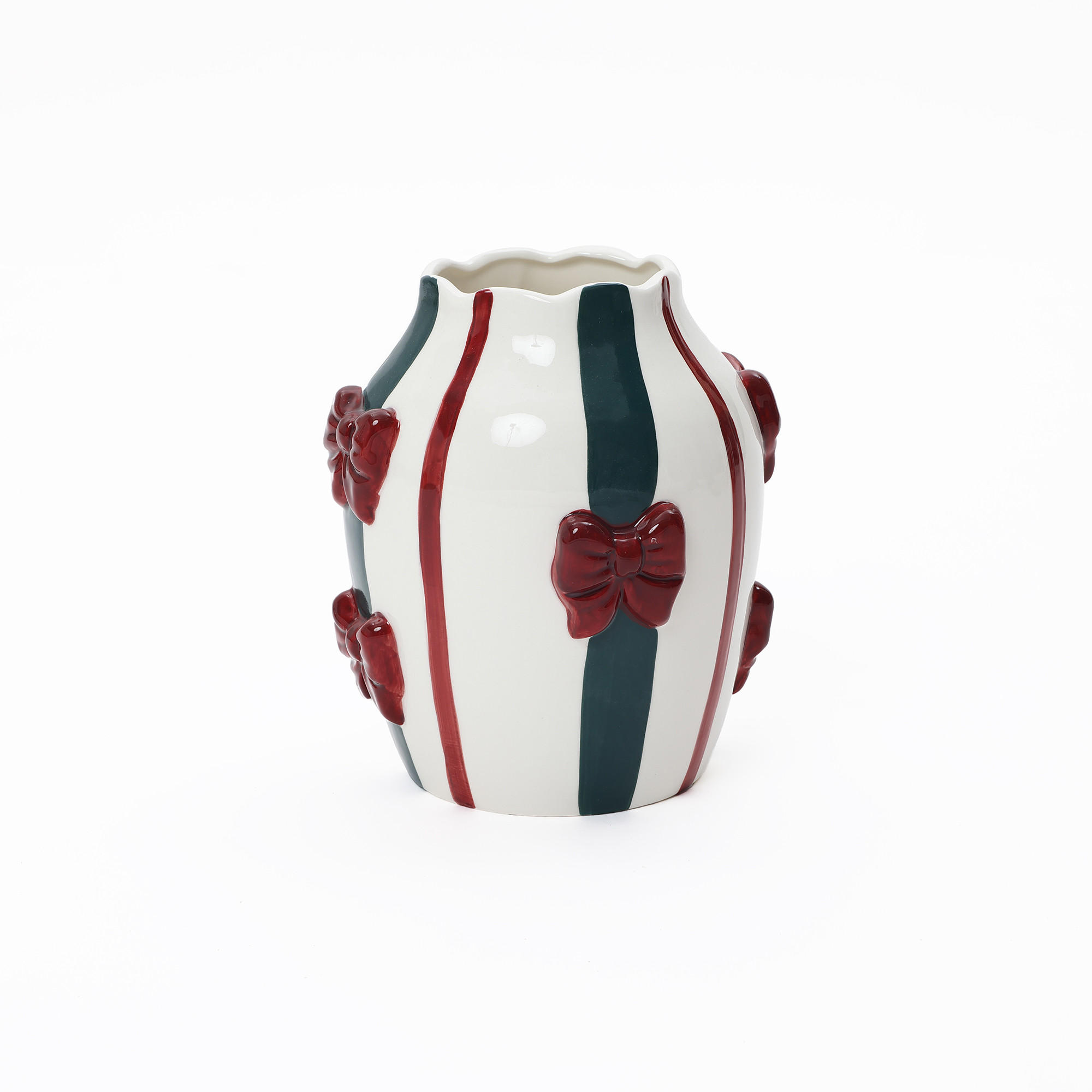 KERAMIKVASE, Schleifen-Design, D9,4 cm, H21 cm - Weiß, Keramik (22cm) - Hometopia