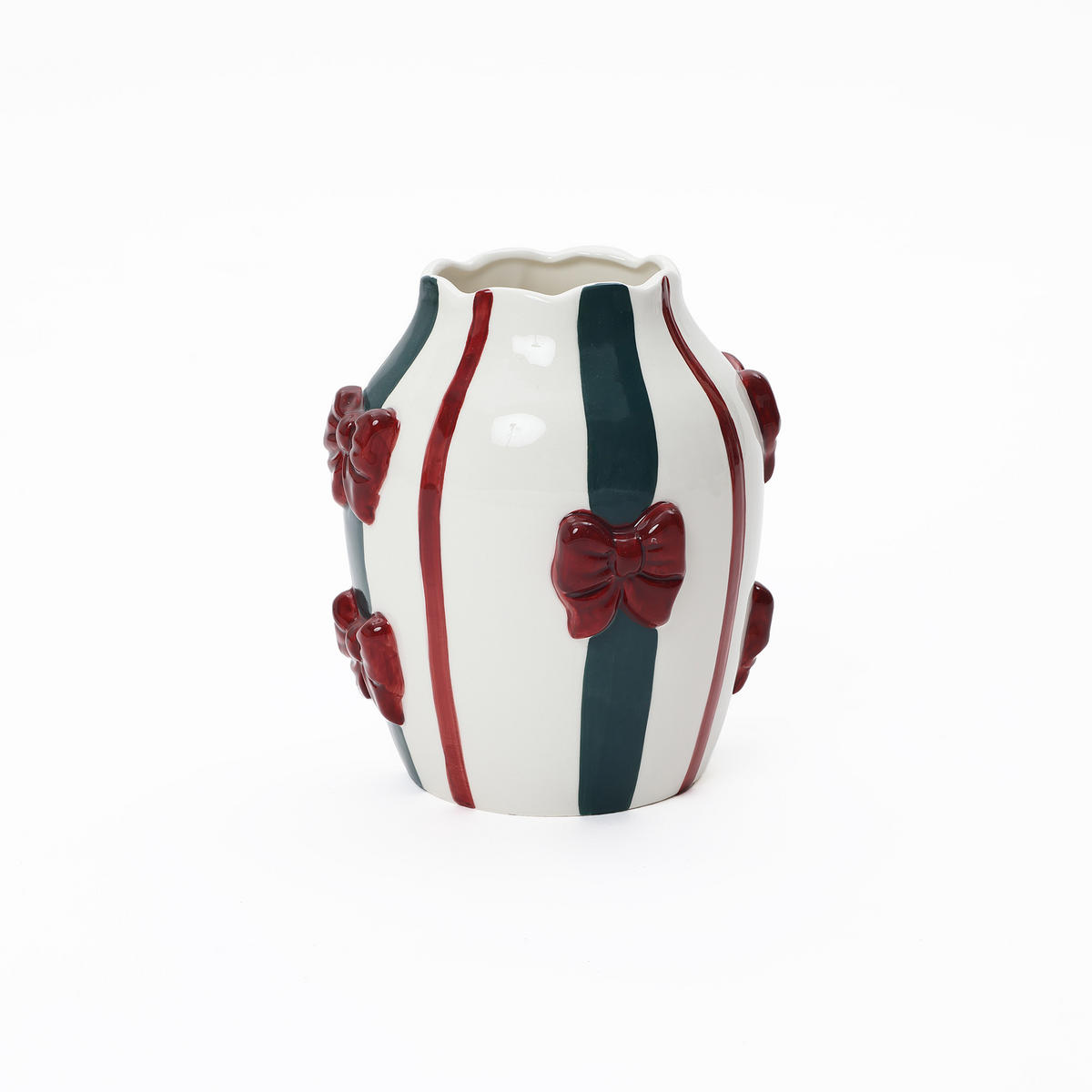 KERAMIKVASE, Schleifen-Design, D9,4 cm, H21 cm - Weiß, Keramik (22cm) - Hometopia