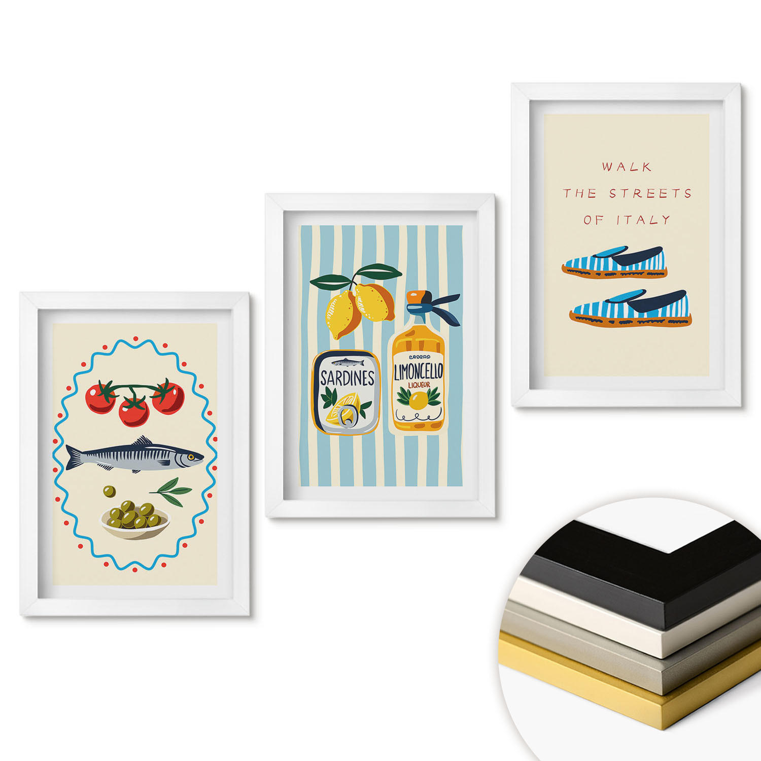 WANDBILDER 3er-Set - 20x30 cm Weißer Rahmen - Italienische Aromen und Lifestyle-Bilder - Weiß, Kunststoff (20/30cm) - ArtPrintCave