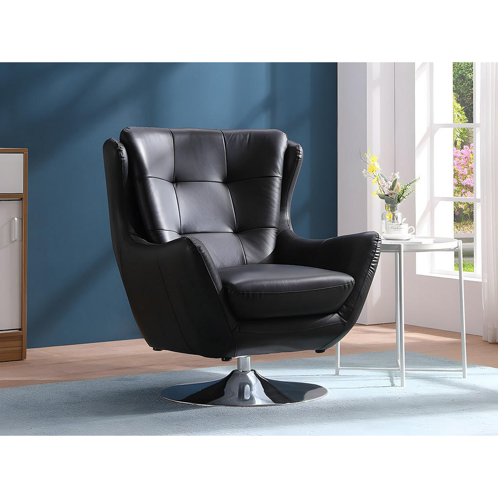 Thumbnail - Vente-Unique Sessel, Schwarz, Leder, Uni, 1-Sitzer, 81x95x82 cm, Wohnzimmer, Sessel, Polstersessel