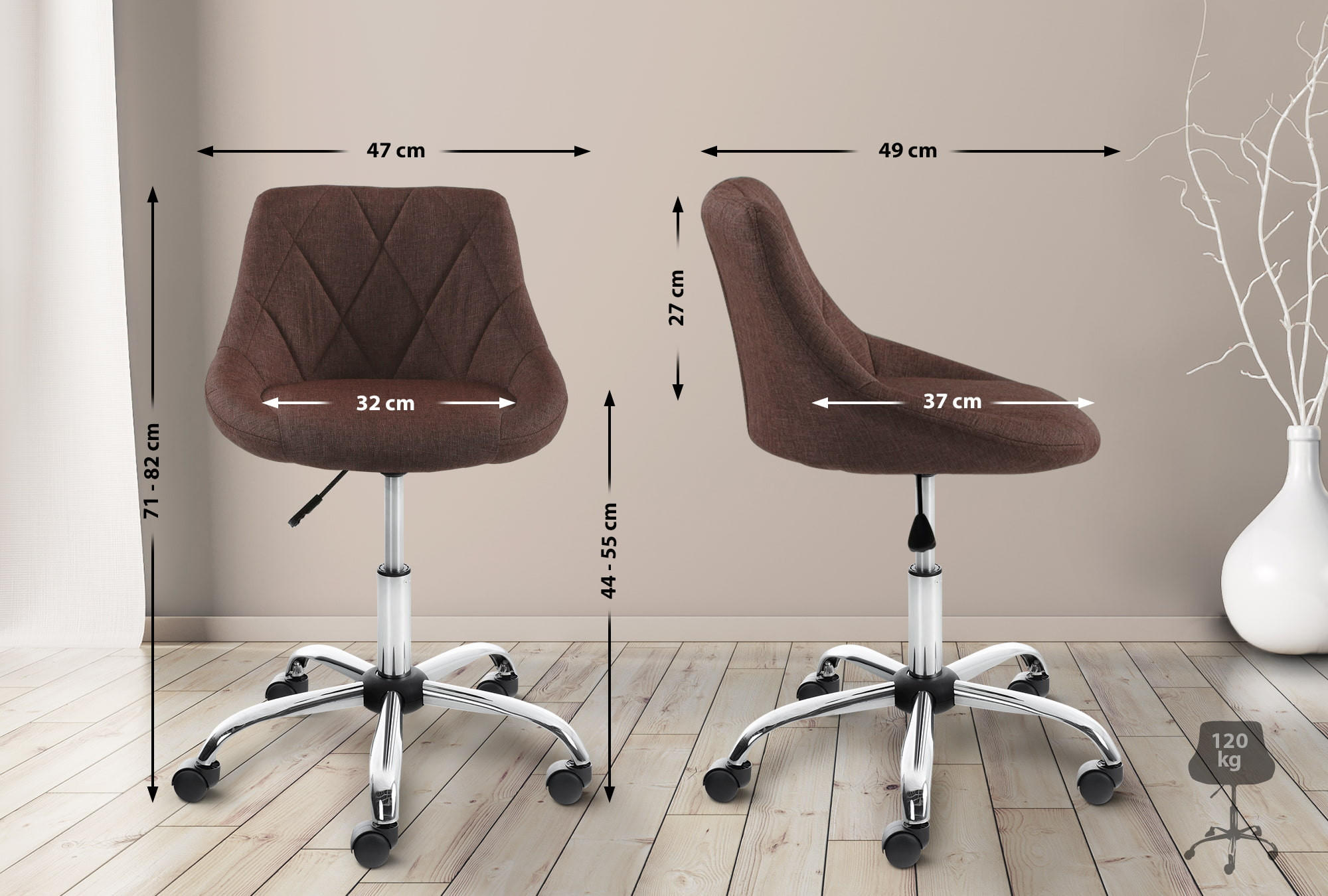 ARBEITSHOCKER Lazius Stoff braun - Braun, Metall (47/82/49cm) - TPFLiving