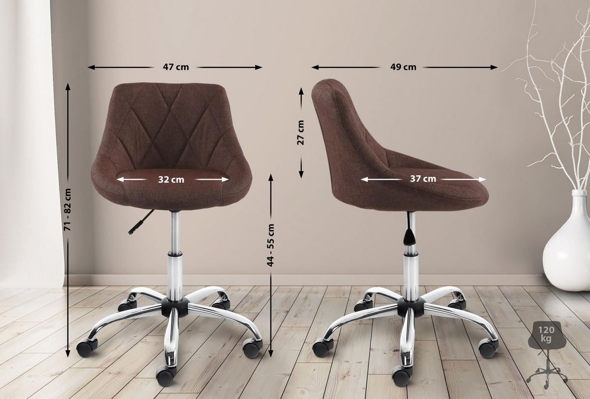 ARBEITSHOCKER Lazius Stoff braun - Braun, Metall (47/82/49cm) - TPFLiving