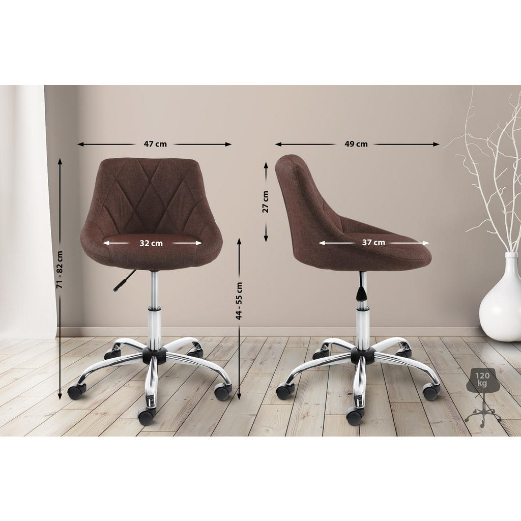 Thumbnail - TPFLiving Arbeitshocker, Braun, Metall, 47x82x49 cm, Arbeitszimmer, Bürostühle, Bürohocker