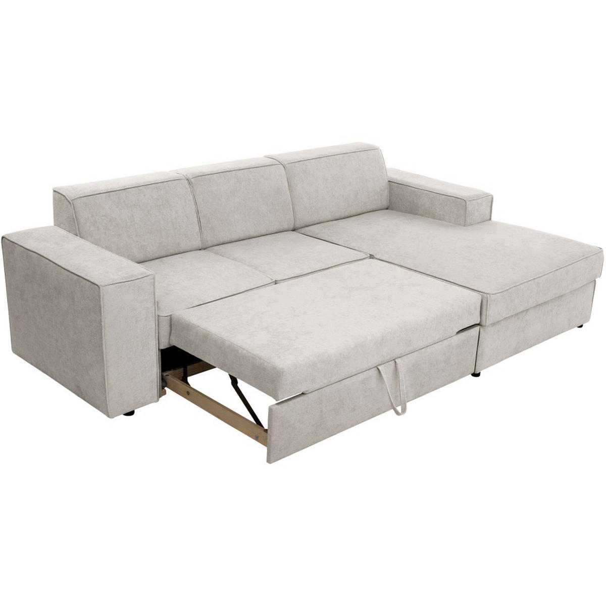 ECKSCHLAFSOFA mit Schlaffunktion Pedro L beige rechts - Beige/Schwarz, Kunststoff/Textil (267/160cm) - Beautysofa