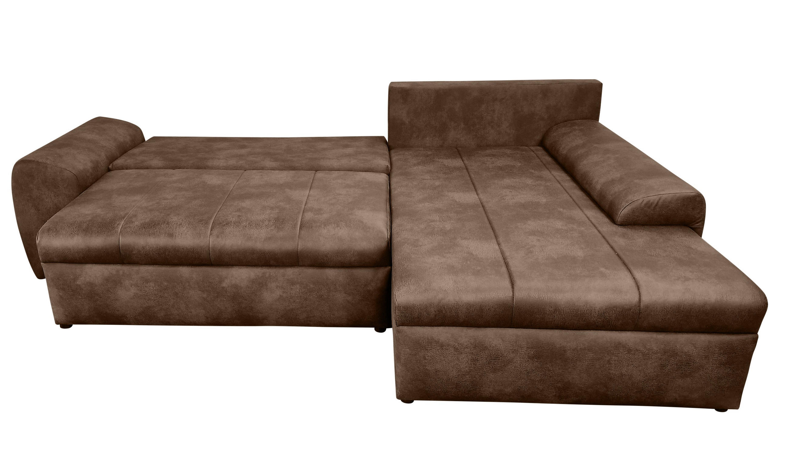 ECKSOFA mit Schlaffunktion, Bettkasten, Wellenunterfederung, Ottomane rechts B266/T186/H90 cm, Mikrofaser Leder-Optik Vintage Braun / 18011 - Schwarz/Braun, Kunststoff/Textil (266/186cm) - luma-home