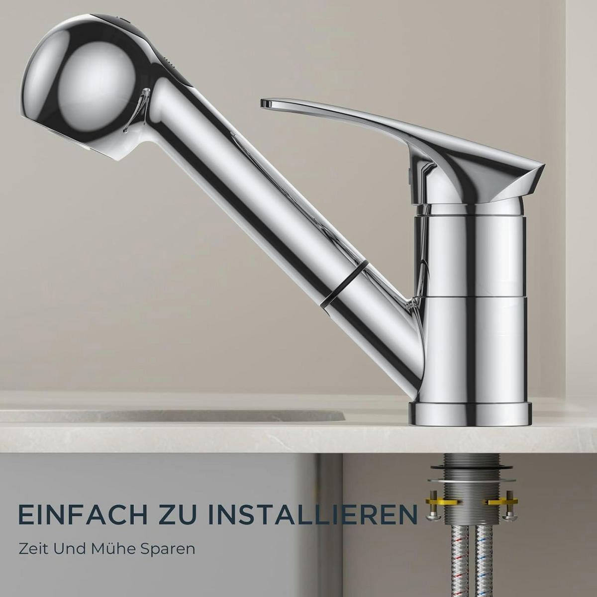 KÜCHENARMATUR mit Brause poliert Chrom - Silberfarben, Metall (12/12/19cm)