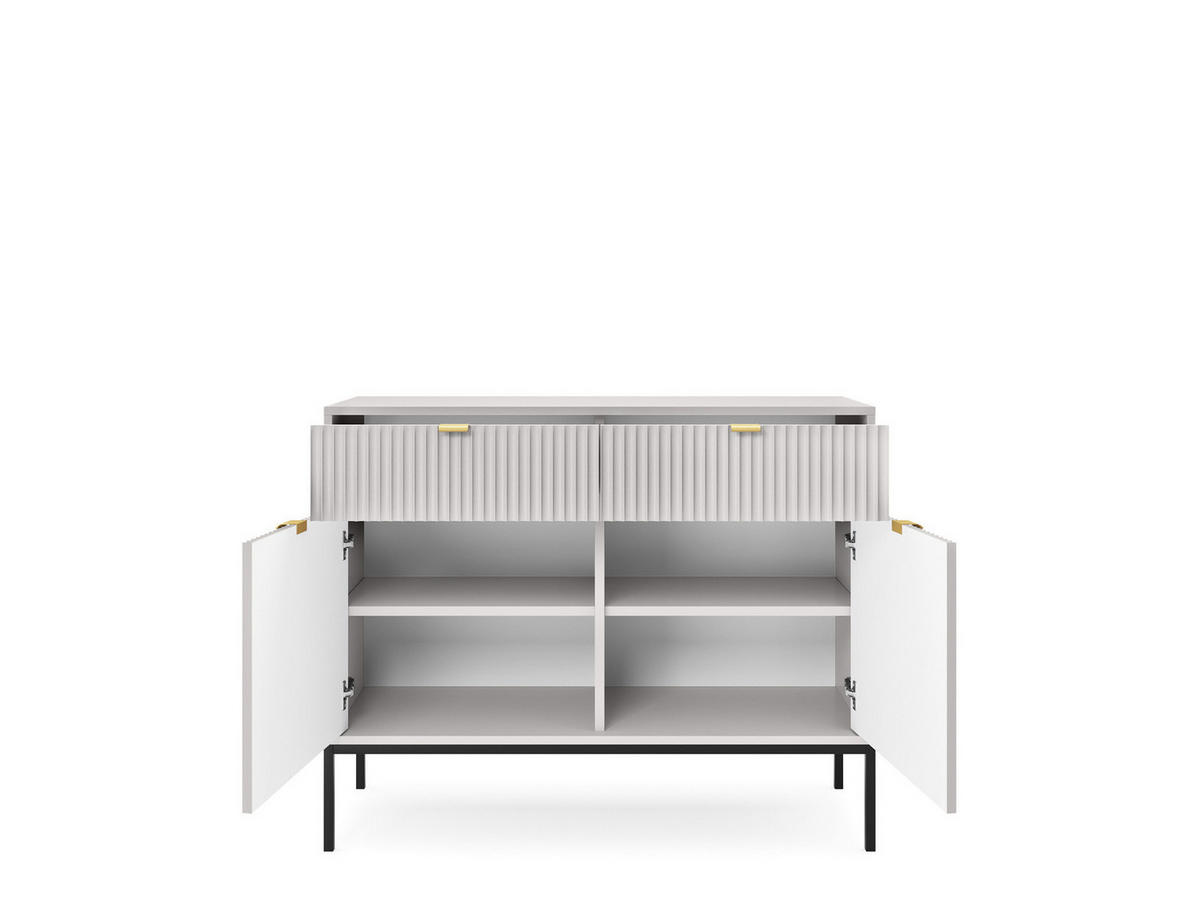 KOMMODE Kioto 104 cm in Grau mit goldenen Füßen und geriffelten Fronten - Goldfarben/Grau, Holzwerkstoff/Metall (104/83/39cm) - Ravio