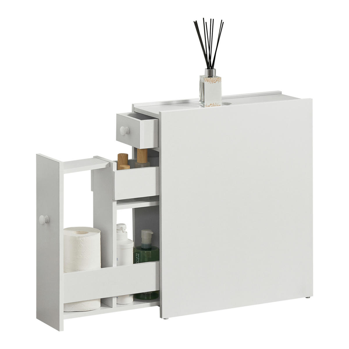 SEITENSCHRANK Kihniö - Weiß, Holzwerkstoff (16/58/48cm) - [en.casa]