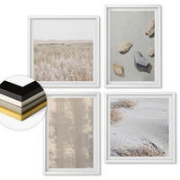 WANDBILDER 4er-Set - 50x50 cm & 40x60 cm Weißer Rahmen - Boho-Naturtexturen - Weiß, Kunststoff (50/50cm) - ArtPrintCave