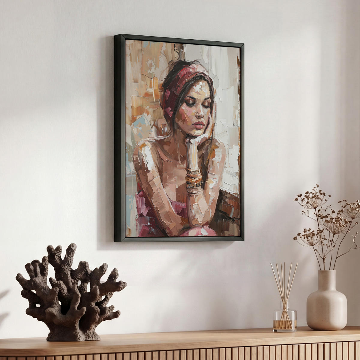 LEINWAND Bilder mit Rahmen - Frau - Lackierung - Porträt - Modern - 30x40 - Altrosa, Textil (30/40cm) - MuchoWow