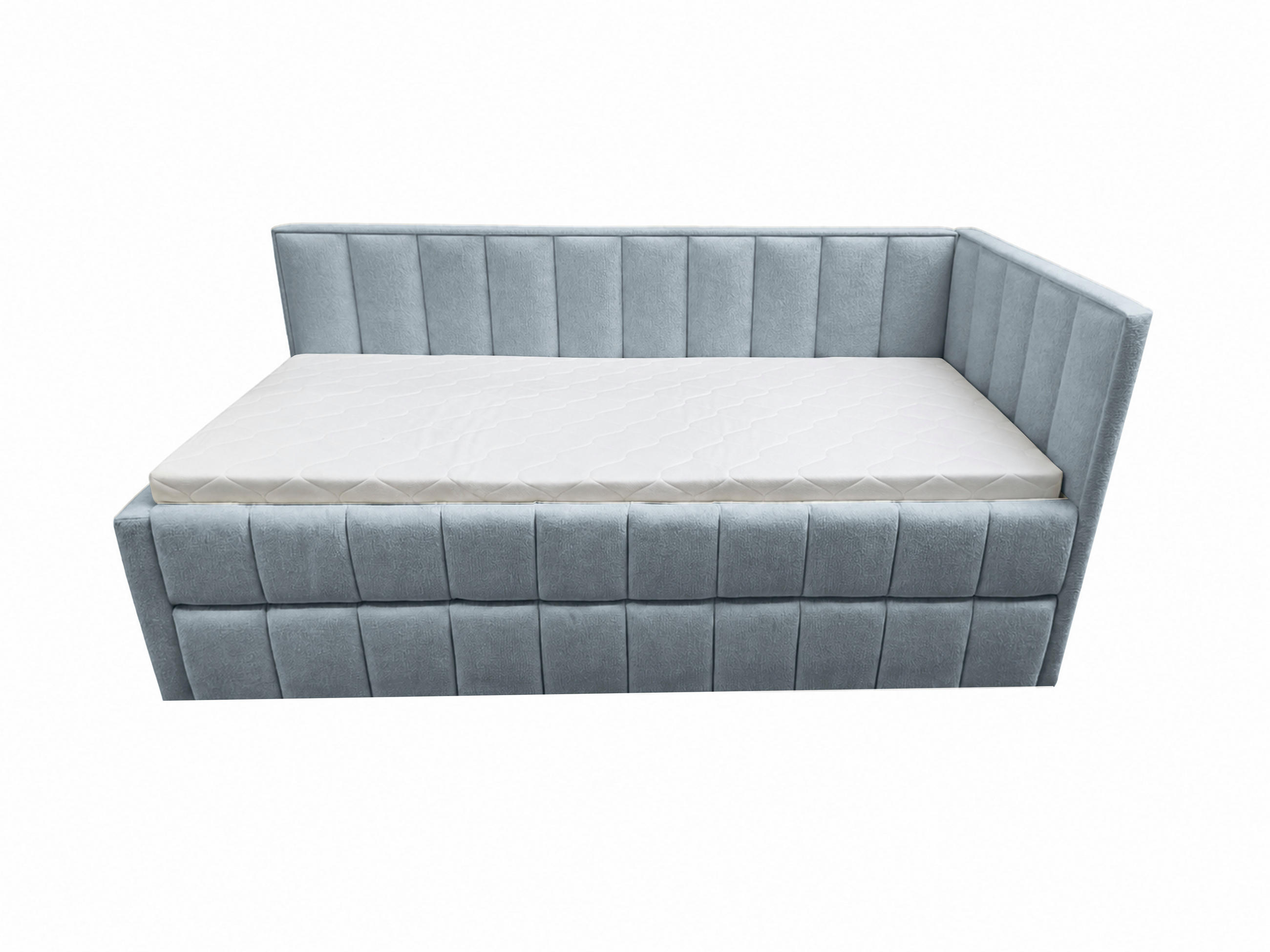 POLSTER-KINDERBETT LUKA 90x200 cm, rechts, mit Ausziehbett – Hellblau - Hellblau, Textil - KS Home Concept