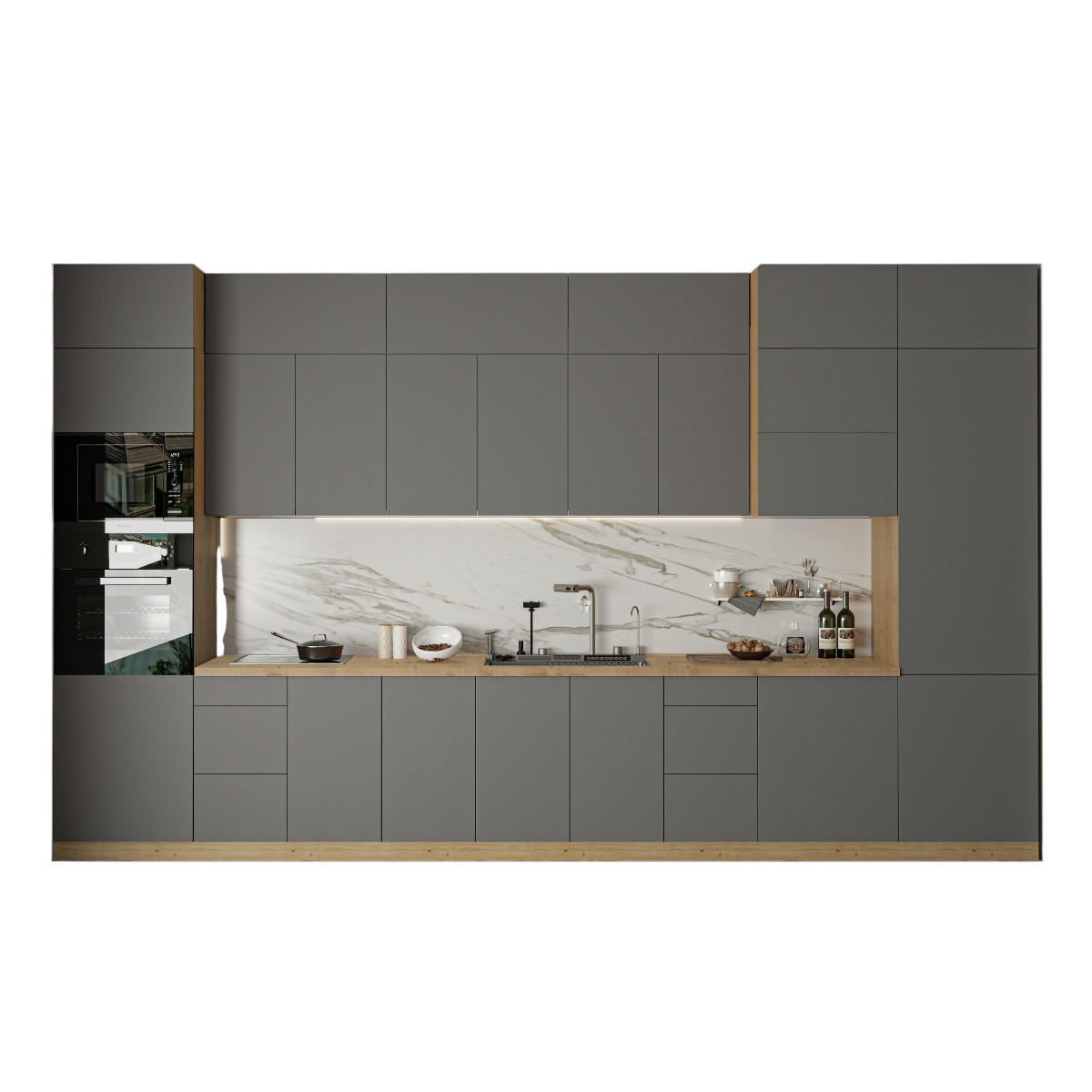 KÜCHENZEILE – Küchenblock 420 cm VELORA – KU-S38 – Grau - Grau, Holzwerkstoff (420/248/58cm) - hi-markt