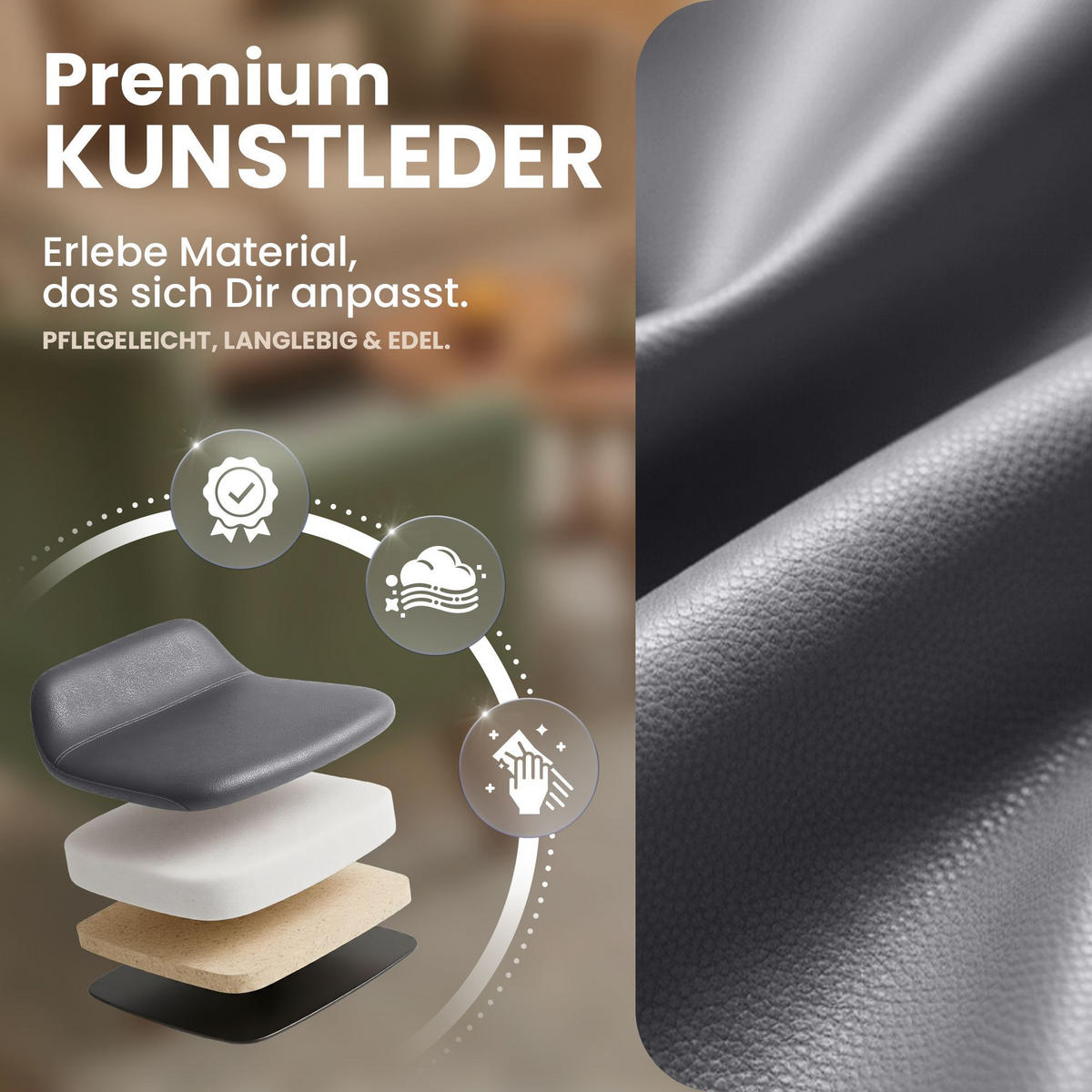 DREHSTUHL 2 Lederlook Grau - Schwarz/Grau, Textil (65/79/69cm) - CLP